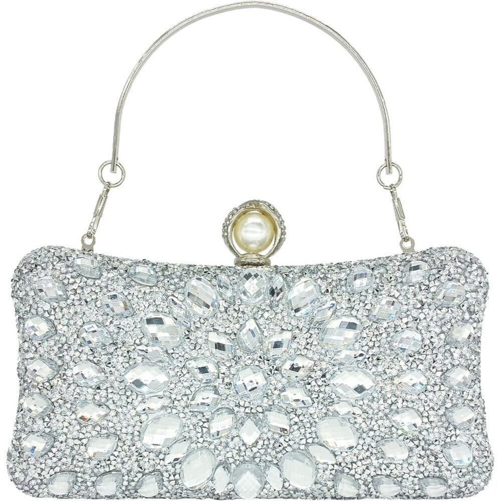Rhinestone Clutch Purses for Women Evening Wedding Bag with Round Pearl Clasp